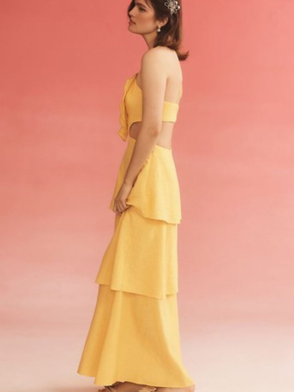 FARM Rio 3D Floral Tiered Midi Dress - M - Yellow - Picture 3 of 5